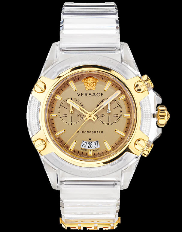 Versace Icon Active Chronograph Gold Dial White Silicone Strap Watch for Men - VEZ700121