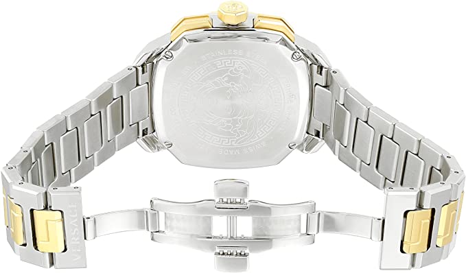 Versace Dylos Chronograph Silver Dial Two Tone Steel Strap Watch for Men - VQC030015