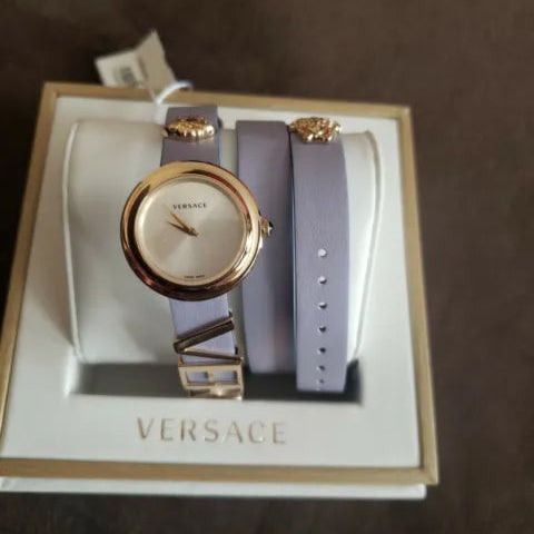 Versace V-Flare Silver Dial Purple Leather Strap Watch for Women - VEBN00318