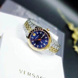 Versace Hellenyium Quartz Blue Dial Two Tone Steel Strap Watch For Men - VEVK00520