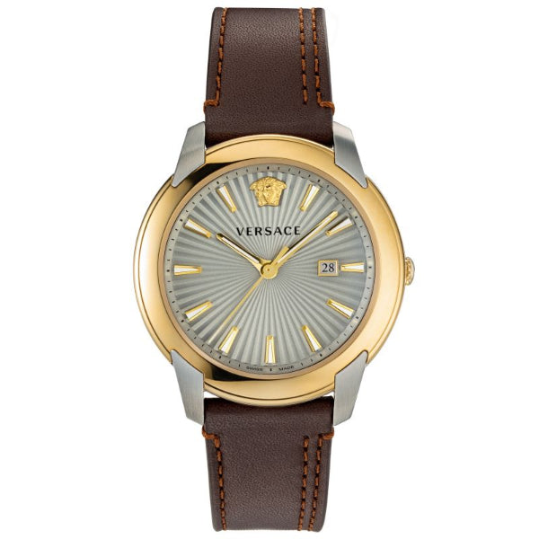 Versace V-Urban Quartz Grey Dial Brown Leather Strap Watch for Men - VELQ00219