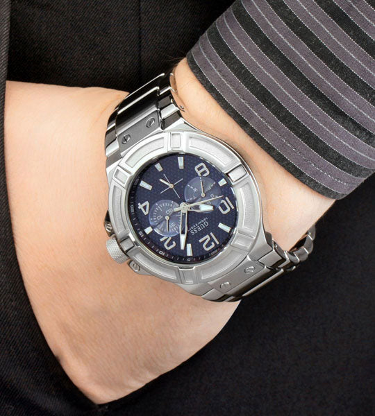 Guess Rigor Quartz Black Dial Silver Steel Strap Watch For Men - W0218G2