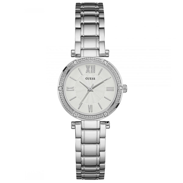 Guess Park Ave White Dial Silver Steel Strap Watch for Women - W0767L1