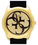 Guess G Twist Gold Dial Black Leather Strap Watch for Women - W0911L3