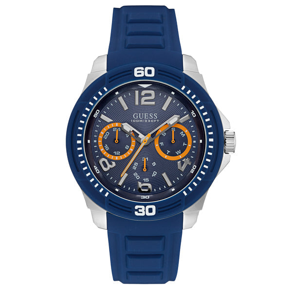 Guess Trade Blue Dial Blue Silicone Strap Watch for Men - W0967G2