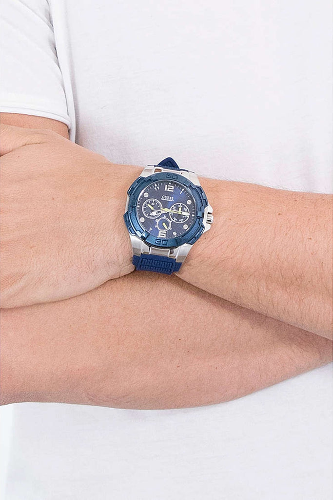 Guess Genesis Multi Function Analog Blue Dial Blue Rubber Strap Watch For Men - W1254G1