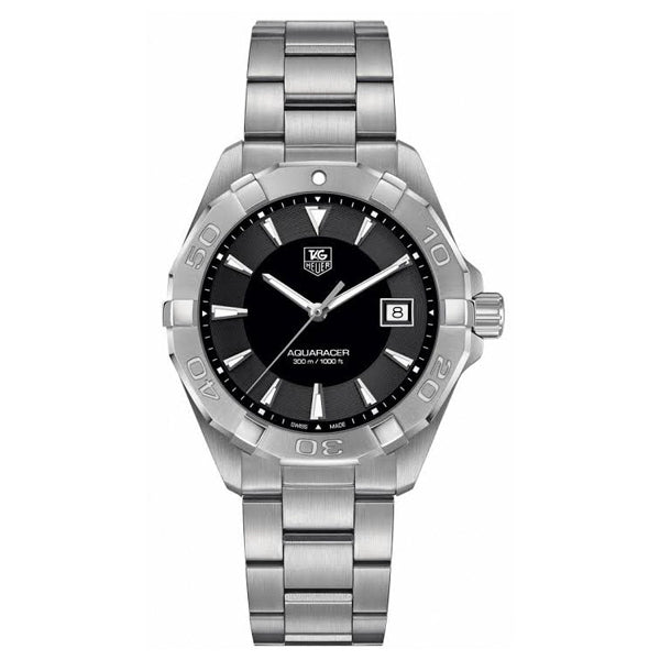 Tag Heuer Aquaracer Quartz Black Dial Silver Steel Strap Watch for Men