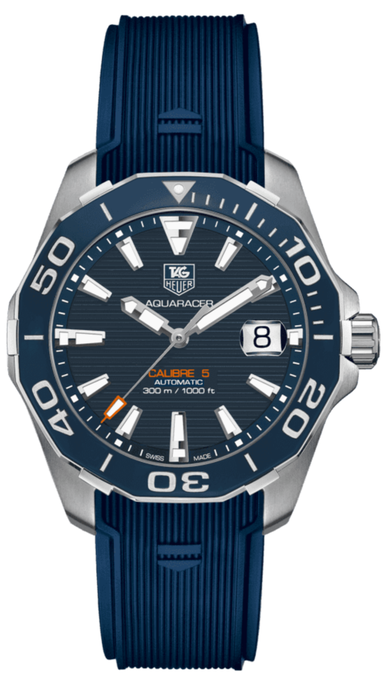 Tag Heuer Aquaracer Calibre 5 Blue Dial Blue Silicone Strap Watch for