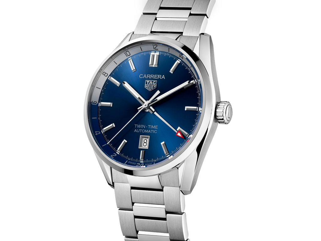 Tag Heuer Carrera Twin Time Blue Dial Silver Steel Strap Watch for Men - WBN201A.BA0640