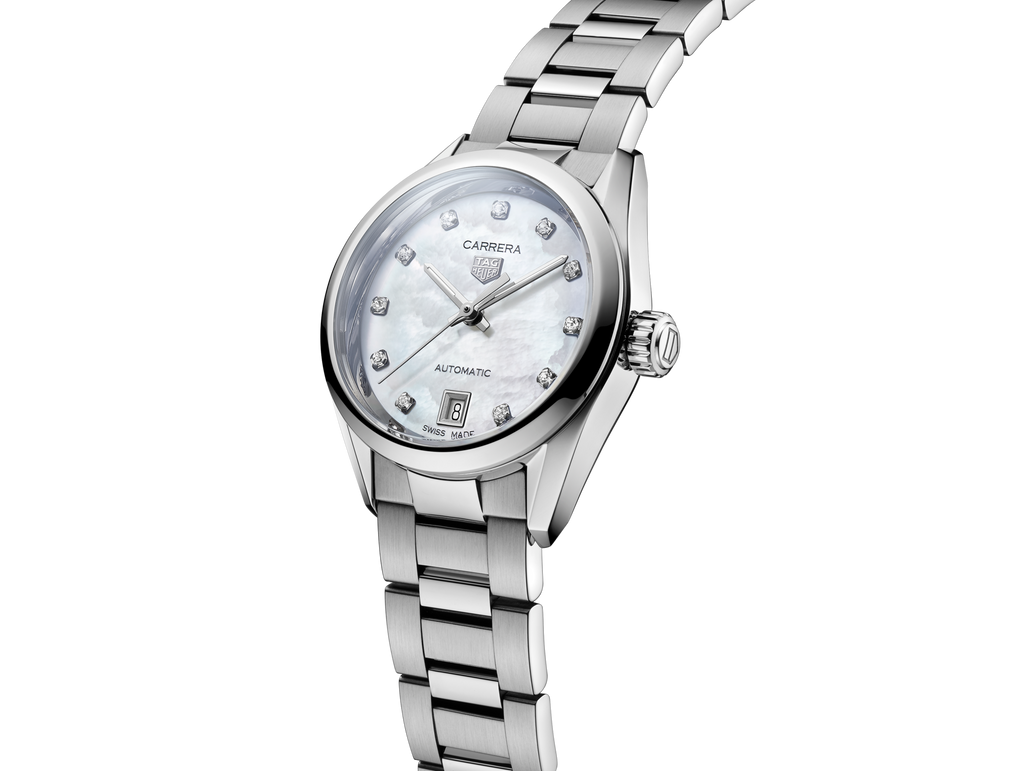 Tag Heuer Carrera Diamonds Mother of Pearl Dial Silver Steel Strap Watch for Women - WBN2412.BA0621