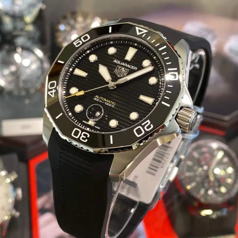 Tag Heuer Aquaracer Professional 300 Automatic Black Dial Black Rubber Strap Watch for Men - WBP201A.FT6197