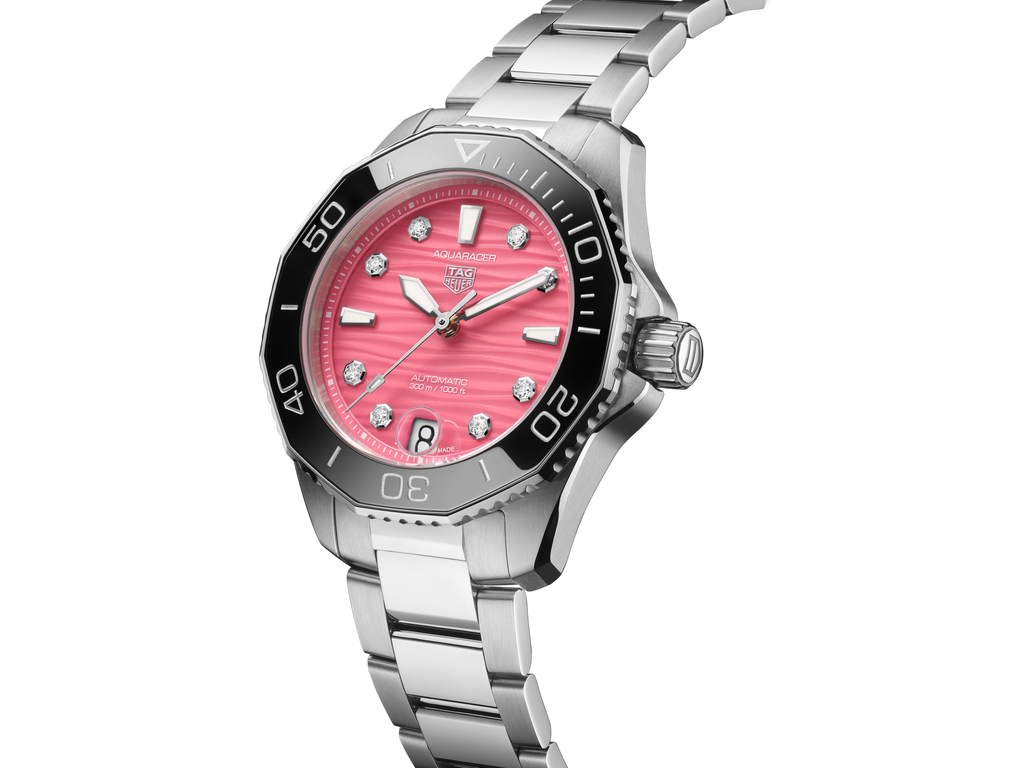 Tag Heuer Aquaracer Professional 300 Automatic Diamonds Pink Dial Silver Steel Strap Watch for Women - WBP231J.BA0618