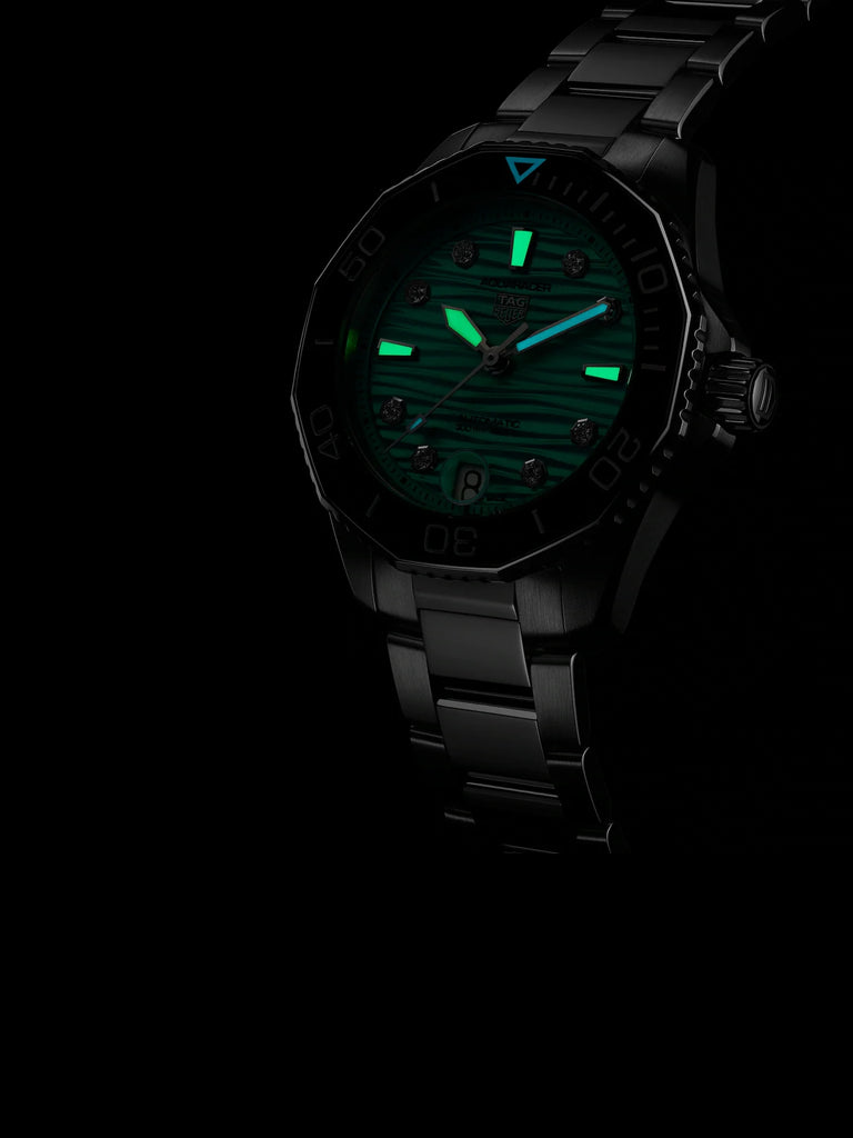 Tag Heuer Aquaracer Professional 300 Automatic Diamonds Green Dial Silver Steel Strap Watch for Women - WBP231K.BA0618