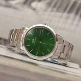 Daniel Wellington Iconic Link Emerald Green Dial Silver Steel Strap Watch For Men - DW00100427