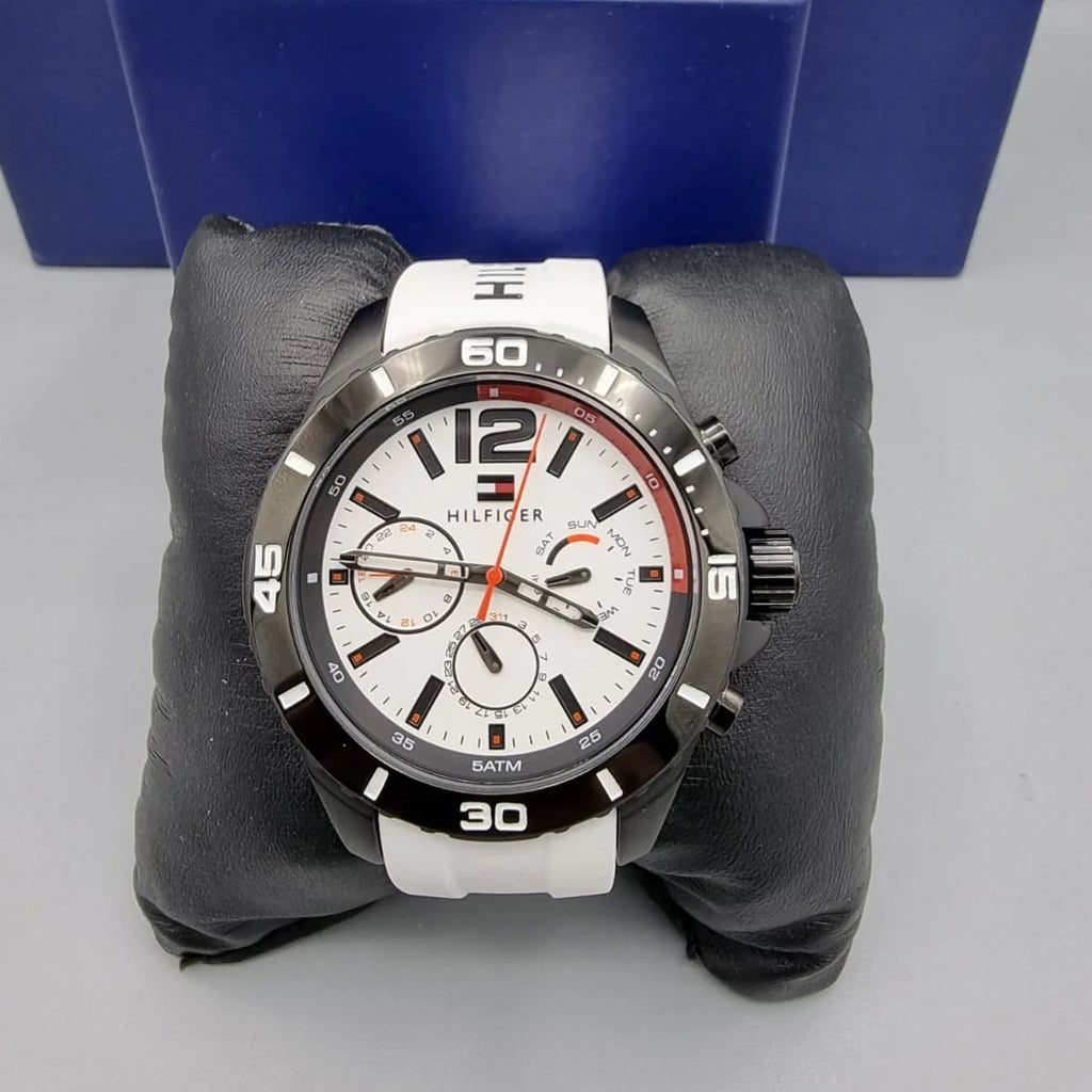 Tommy Hilfiger Nolan Multi Function White Dial White Rubber Strap Watch for Men - 1791146