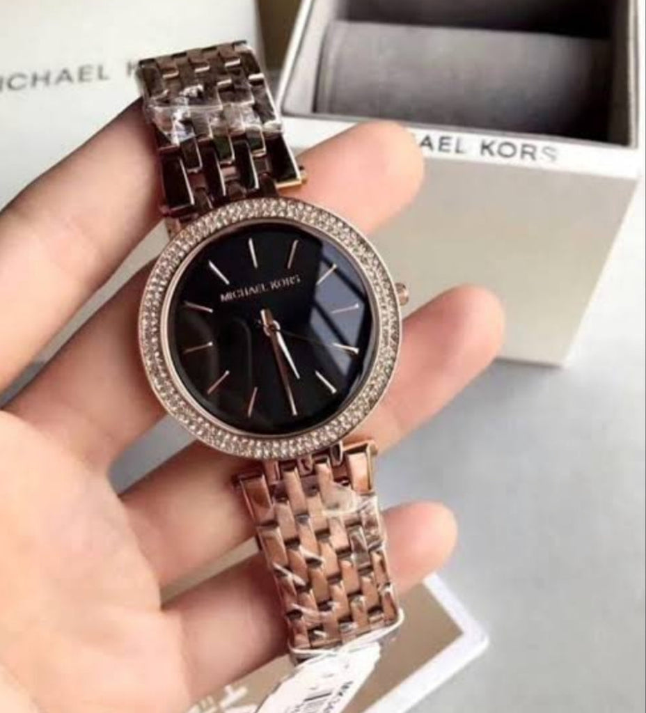 Mhichael Kors Darci Black Dial Rose Gold Steel Strap Watch for Women - MK3402