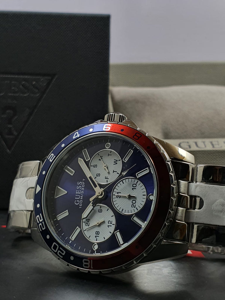 Guess Odyssey Multifunction Blue Dial Silver Steel Strap Watch For Men - W1107G2