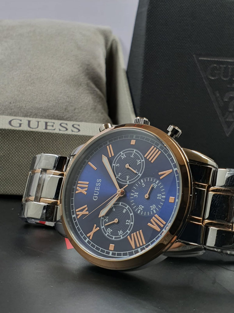 Guess Hendrix Chronograph Blue Dial Two Tone Steel Strap Watch for Men - W1309G4