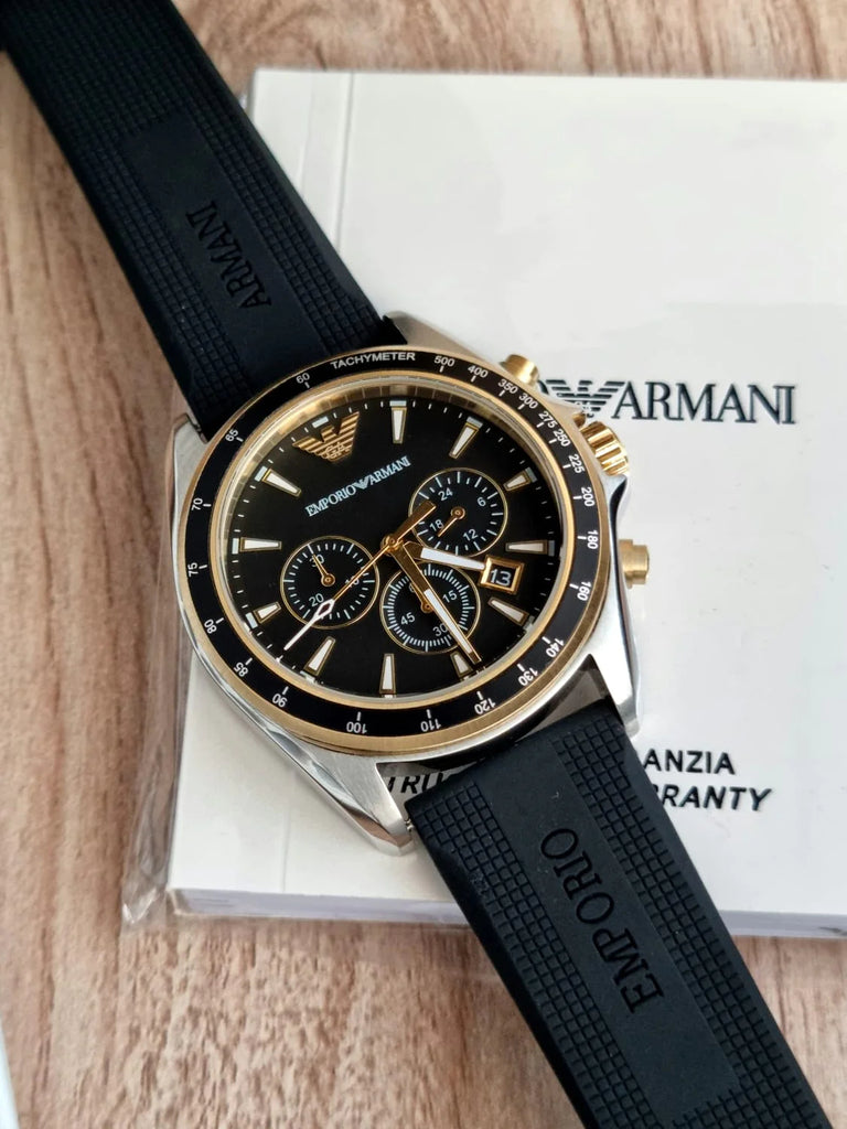 Emporio Armani Sigma Chronograph lack Dial Black Rubber Strap Watch For Men - AR80003