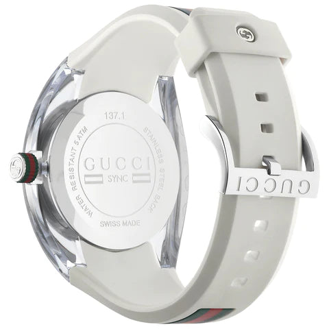 Gucci Sync XXL White Dial White Rubber Strap Watch For Men - YA137102