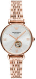 Emporio Armani Gianni T-Bar Silver Dial Rose Gold Steel Strap Watch For Women - AR60023