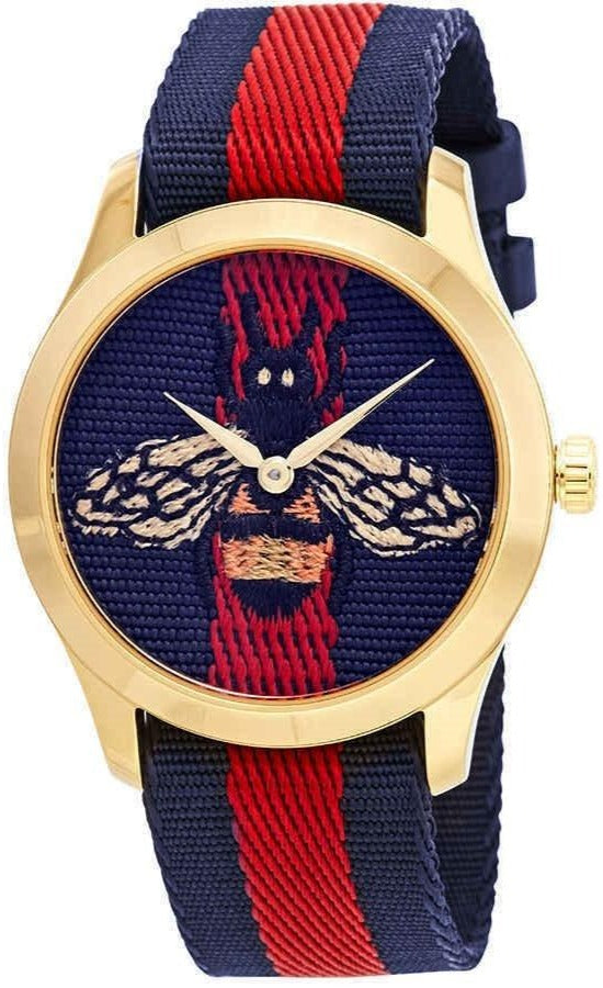 Gucci G Timeless Bee Red & Blue Dial Red Two Tone Nylon  display picture 1