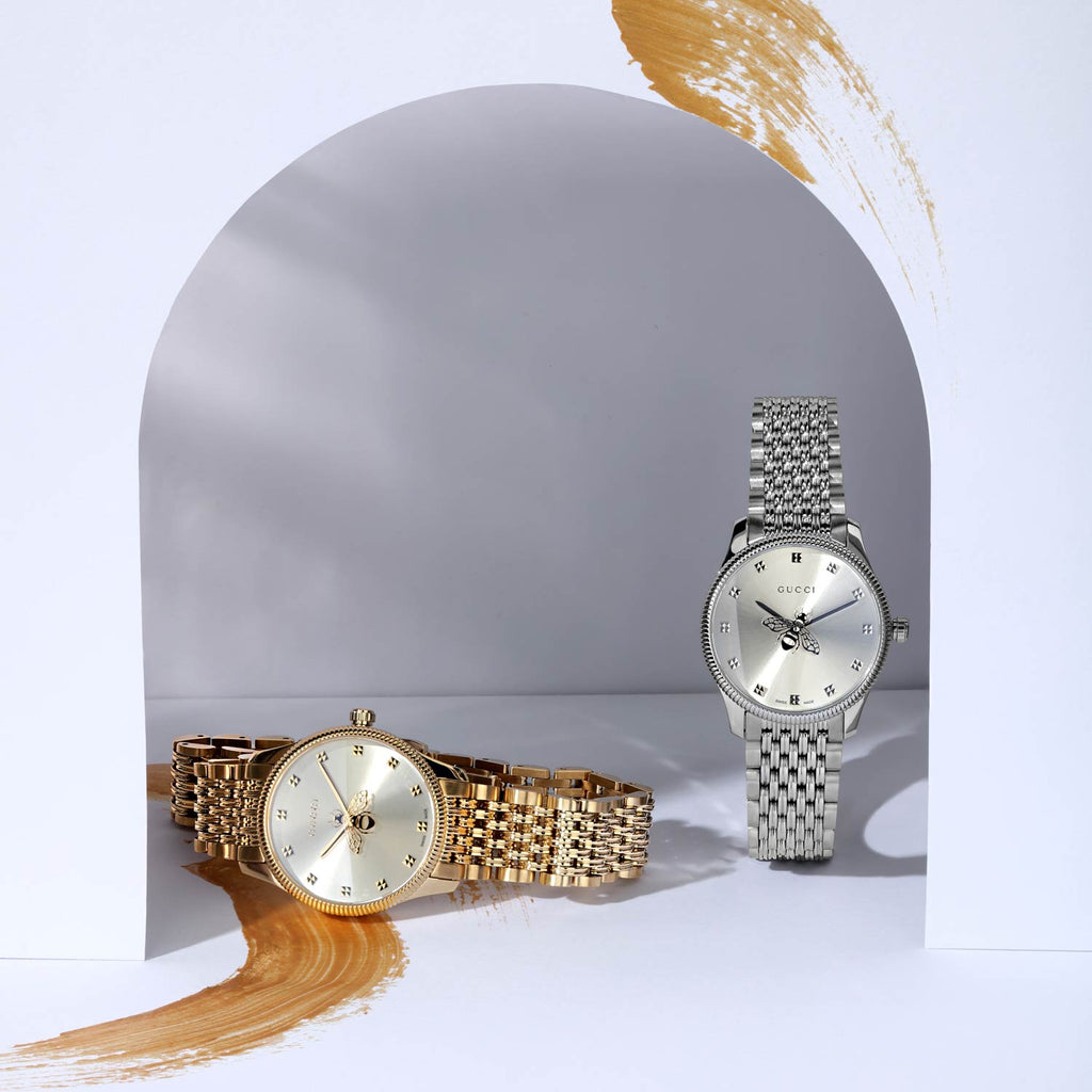 Gucci G Timeless Mother of Pearl Dial Gold Steel Strap Watch For Women - YA1265021