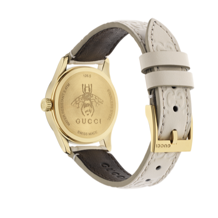 Gucci G Timeless Quartz White Dial White Leather Strap Watch For Women - YA126580A
