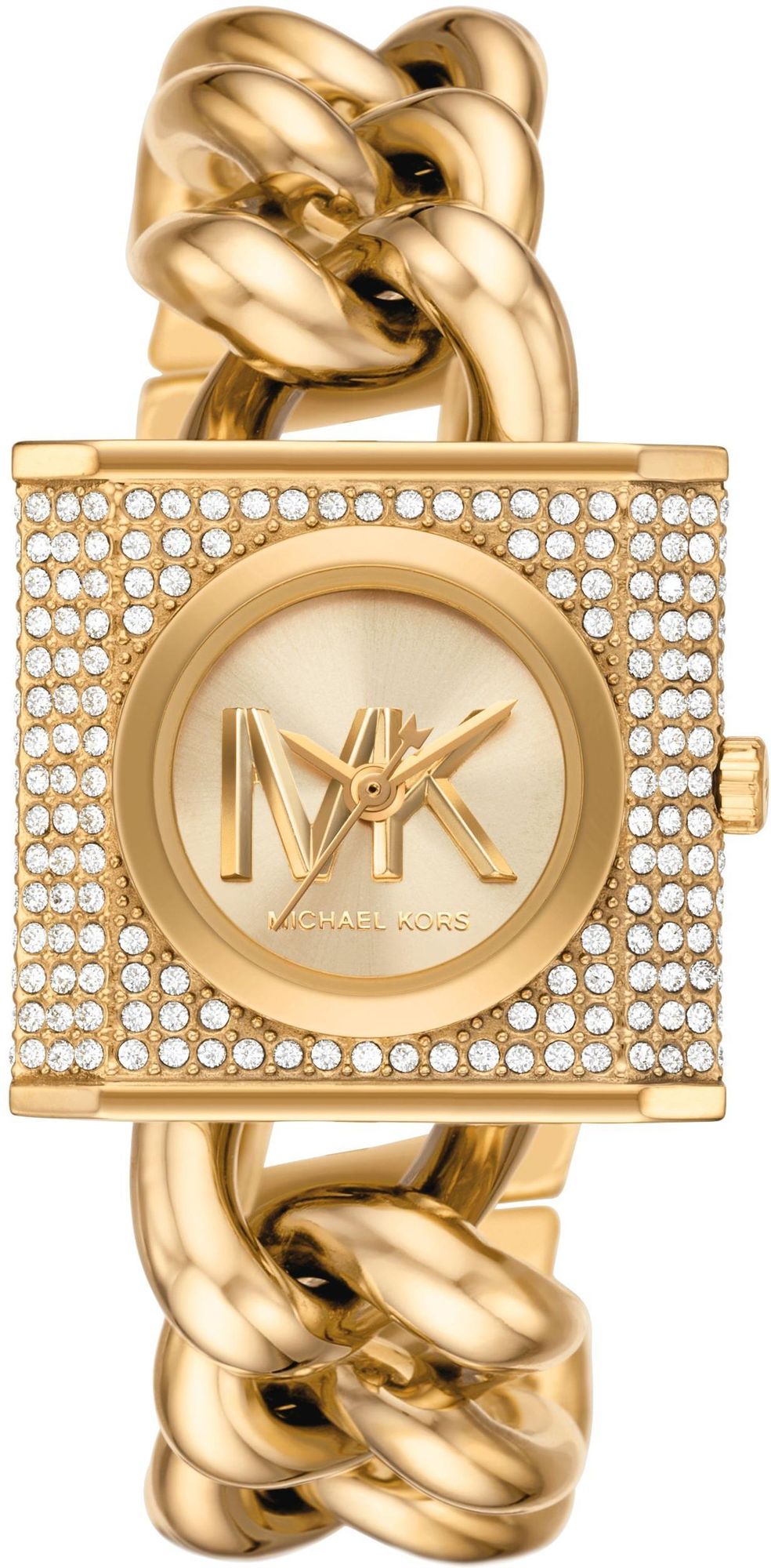 Michael Kors Chain Lock Pave Gold Dial Gold Steel Strap  display picture 2