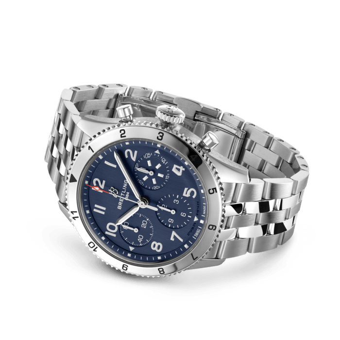 Breitling Avi Chronograph 42 Tribute to Vought F4U Corsair Blue Dial Silver Steel Strap Watch for Men - A233801A1C1A1