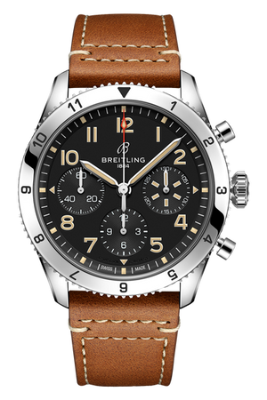 Breitling Avi Chronograph 42 P-51 Mustang Black Dial Brown Leather Strap Watch for Men - A233803A1B1X1