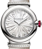 Bvlgari LVCEA Diamonds Silver Mother of Pearl Dial Silver Leather Strap Watch for Women - LVCEA103367