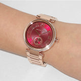 Michael Kors Skylar Maroon Dial Rose Gold Steel Strap Watch for Women - MK6086