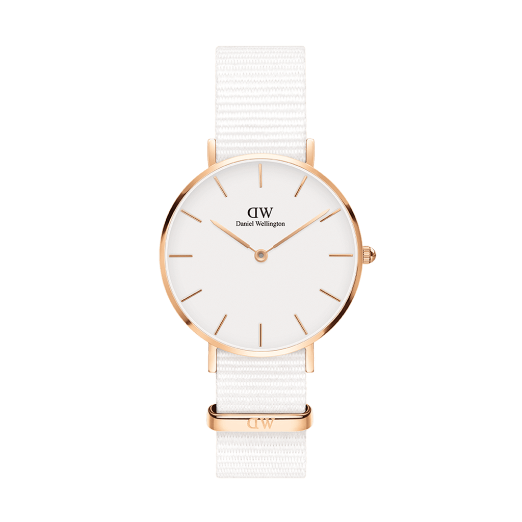 Daniel Wellington Petite Dover Quartz White Dial White NATO Strap Watch For Women - DW001000313