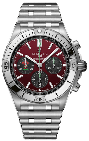 Breitling Chronomat B01 42 Six Nations Wales Red Dial Silver Steel Strap Watch for Men - AB0134A61K1A1