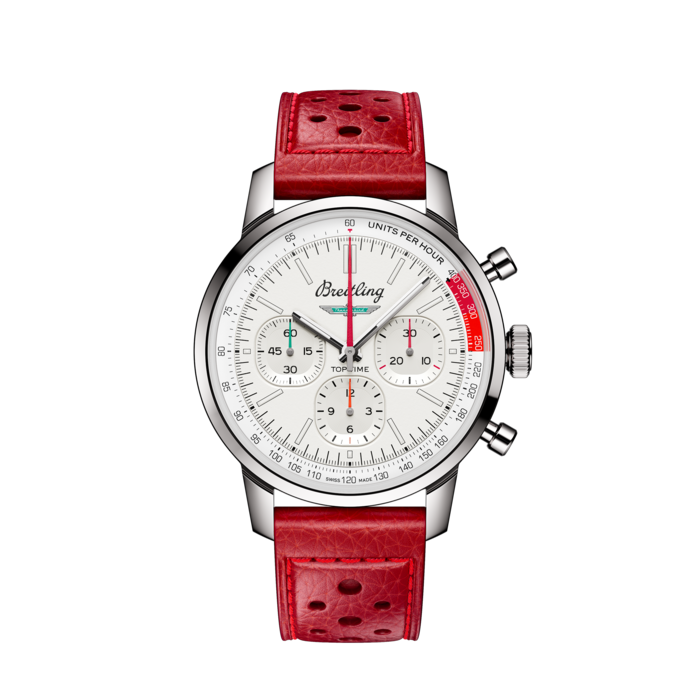 Breitling Top Time B01 Ford Thunderbird White Dial Red Leather Strap Watch for Men - AB01766A1A1X1
