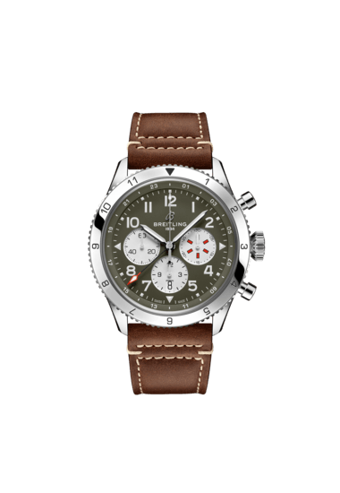 Breitling Super Avi B04 Chronograph GMT 46 Curtiss Warhawk Green Dial Brown Leather Strap Watch for Men - AB04452A1L1X1