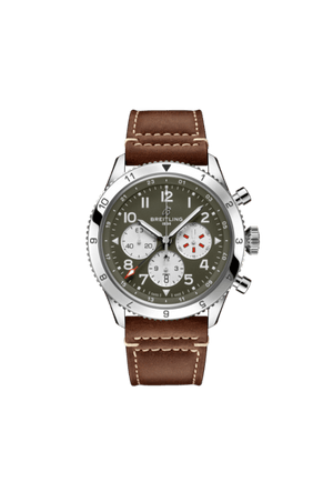 Breitling Super Avi B04 Chronograph GMT 46 Curtiss Warhawk Green Dial Brown Leather Strap Watch for Men - AB04452A1L1X1