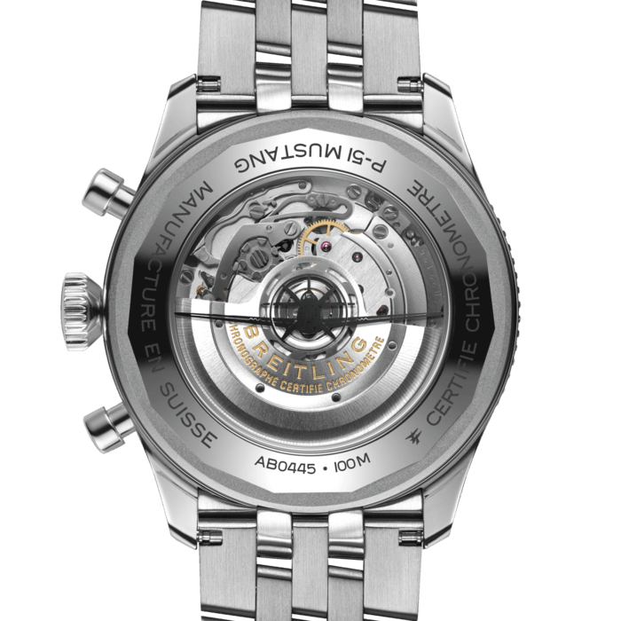 Breitling Super Avi B04 Chronograph GMT 46 P-51 Mustang Black Dial Silver Steel Strap Watch for Men - AB04453A1B1A1