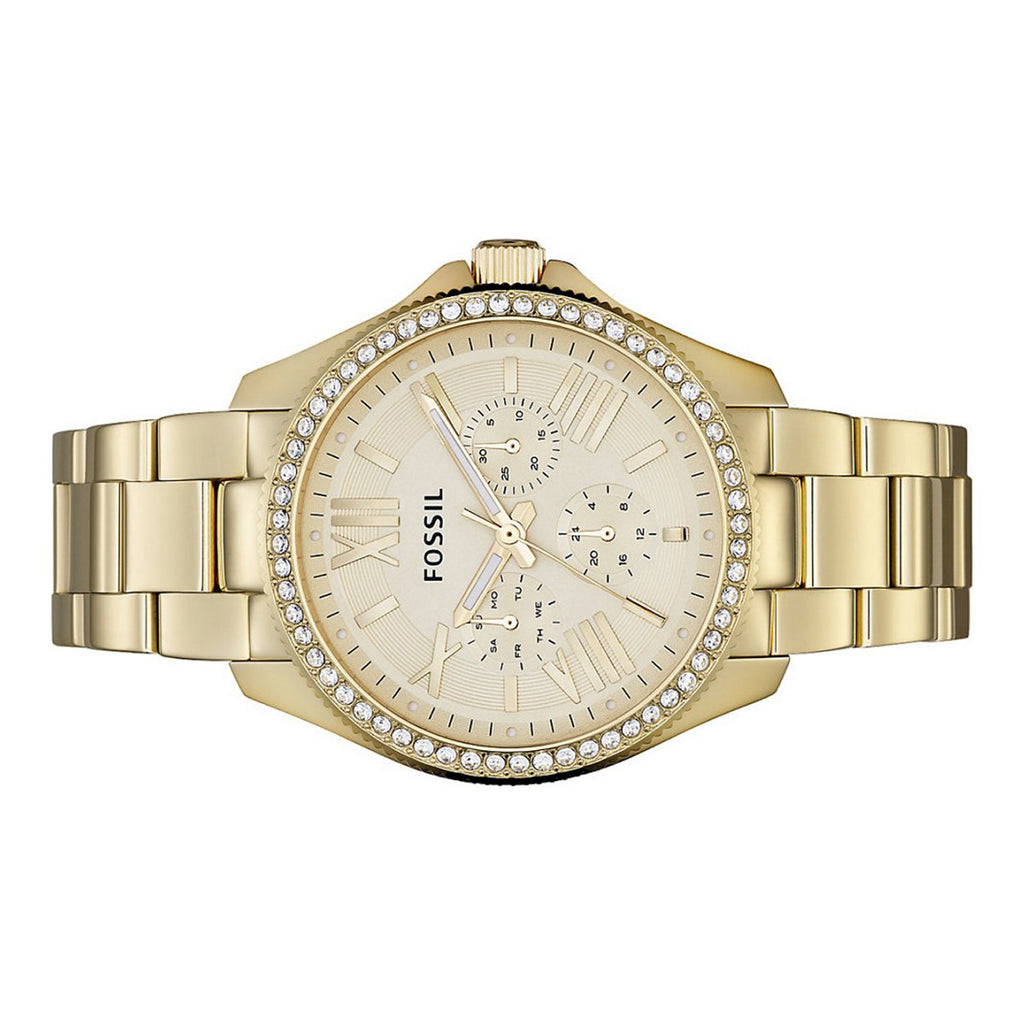 Fossil Cecile Chronograph Gold Dial Gold Steel Strap Watch for Women - AM4482