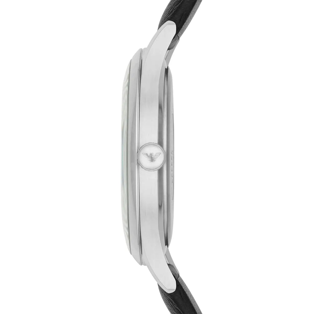 Emporio Armani Lambda Classic Quartz Black Dial Black Leather Strap Watch For Men - AR11020
