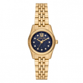 Michael Kors Lexington Three-Hand Blue Dial Gold Steel Strap Watch for Women - MK4802