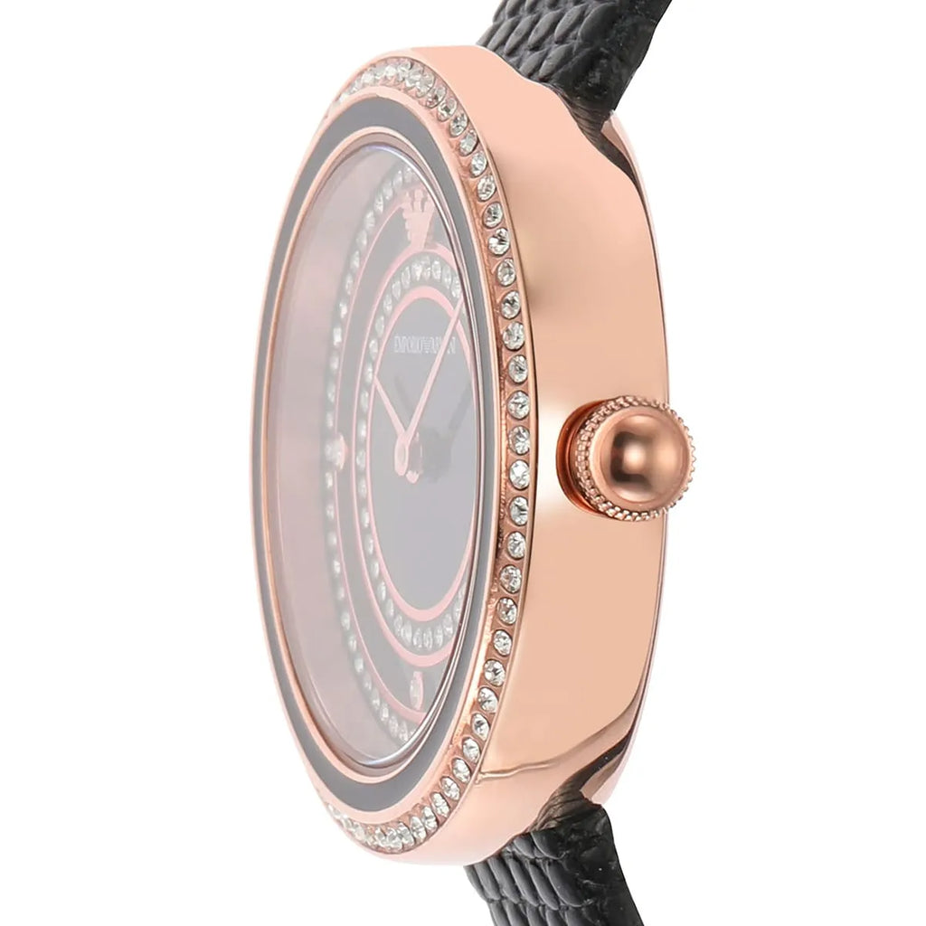 Emporio Armani Rosa Two Hand Black Dial Black Leather Strap Watch For Women - AR11493