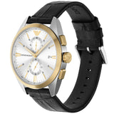 Emporio Armani Claudio Chronograph Silver Dial Black Leather Strap Watch For Men - AR11498