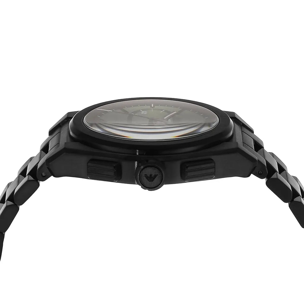 Emporio Armani Federico Chronograph Green Dial Black Steel Strap Watch For Men - AR11562