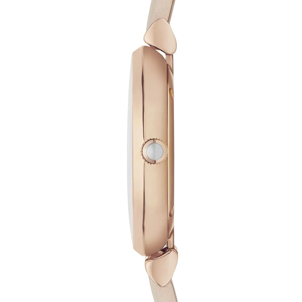 Emporio Armani Gianni T Bar Quartz White Dial Beige Leather Strap Watch For Women - AR1927