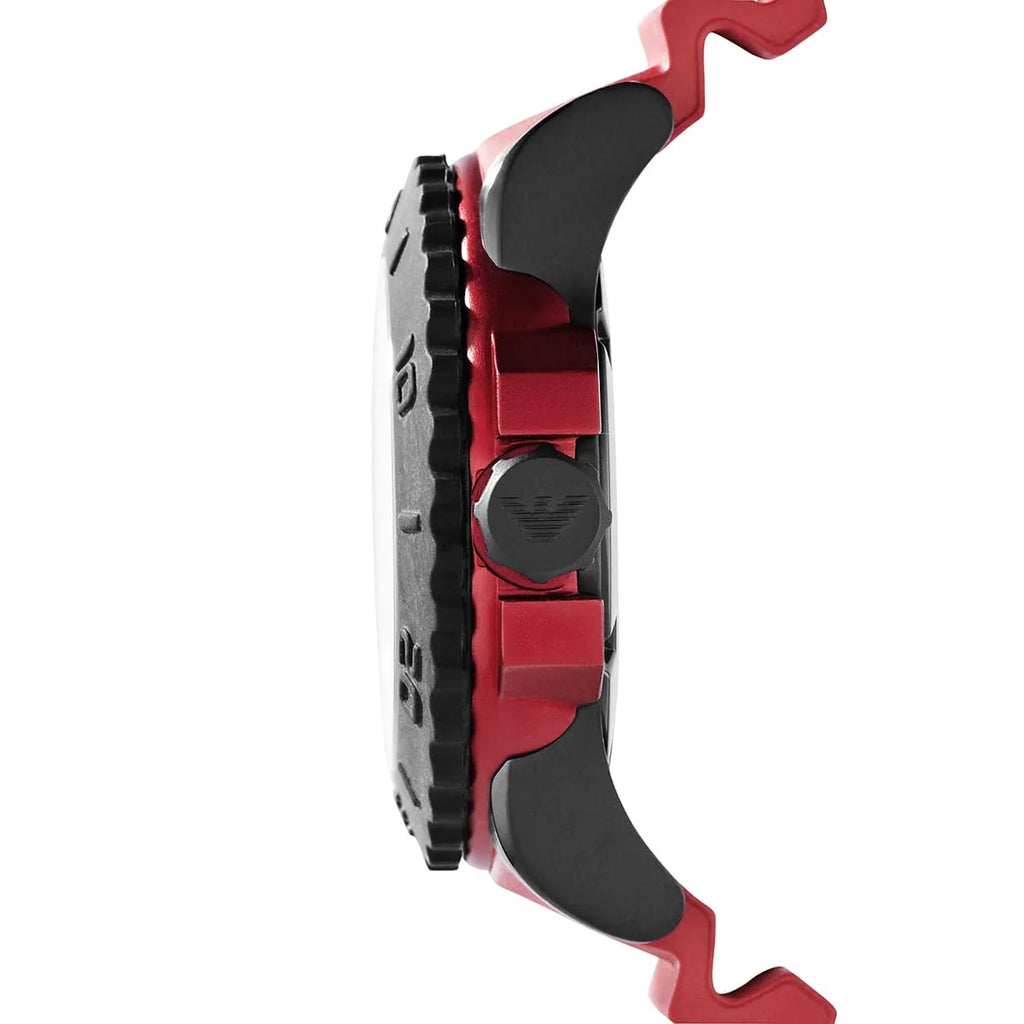 Emporio Armani Sportivo Quartz Black Dial Red Rubber Strap Watch For Men - AR6101