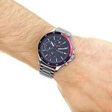 Tommy Hilfiger Bank Chronograph Blue Dial Silver Steel Strap Watch for Men - 1791718