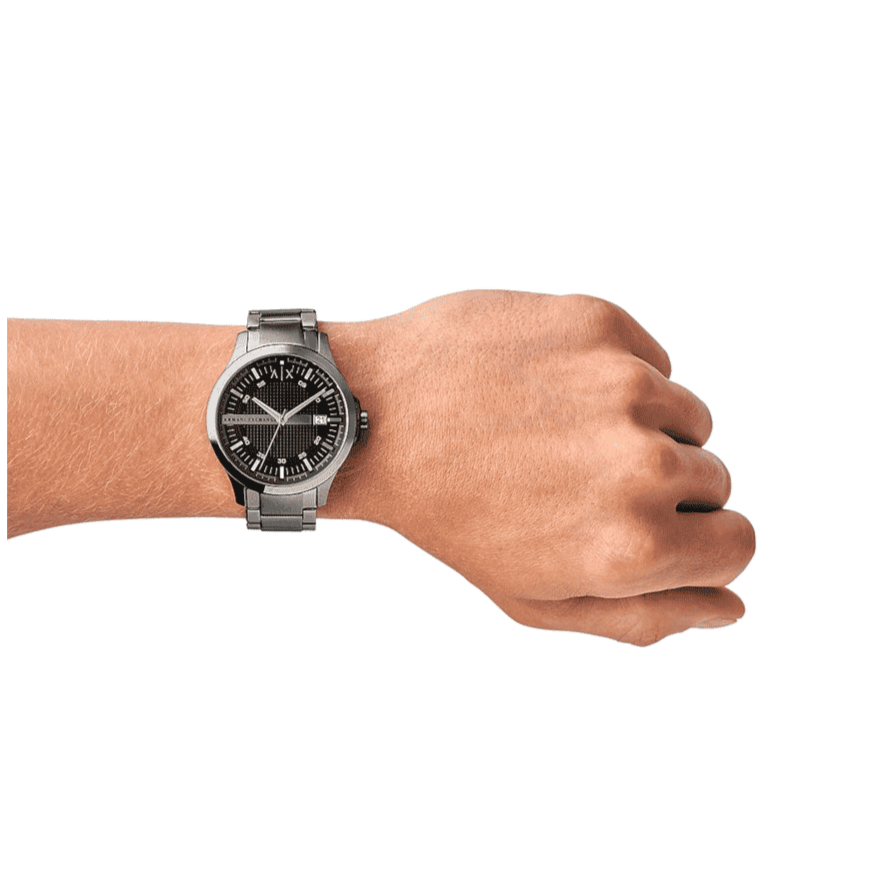 Armani Exchange Hampton Chronograph Black Dial Silver Steel Strap Watch For Men - AX2103