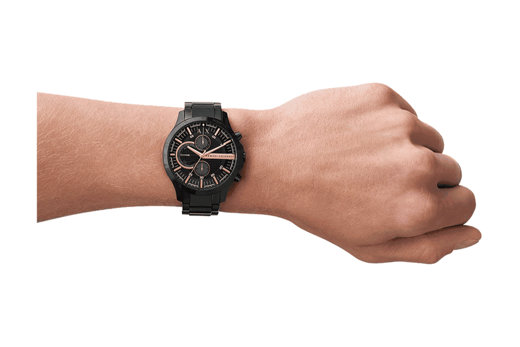 Armani Exchange Chronograph Black Dial Black Steel Strap Watch For Men - AX2429